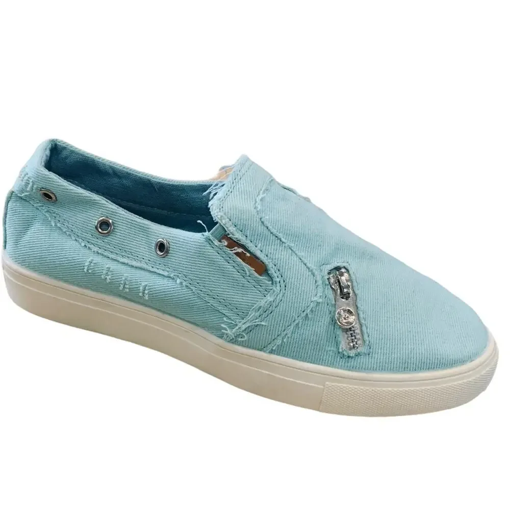 Light blue denim distressed slip on sneakers. Size 10 /40‎ - Picture 2 of 9